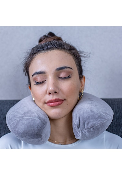 SimpleThePillow Visco Seyahat Yastığı Araba Uçak Otobüs Taşıt İçi Yolculuk Yastığı Ortopedik Yastık Gri 31*27*10