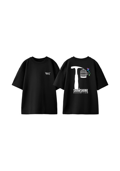 Thewert Esaretin Bedeli Kafes Tasarım Sırt Baskılı Pamuk Siyah Oversize T-shirt