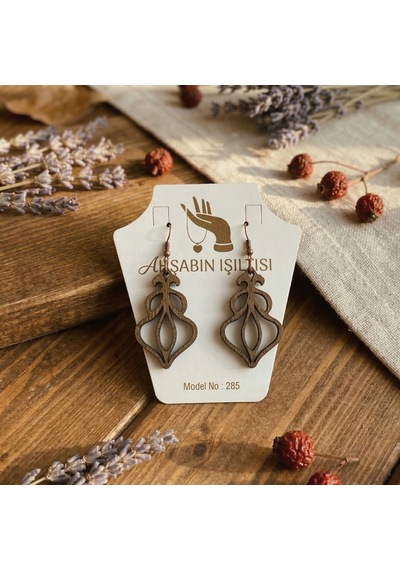 Ahşap Küpe Modern Özgün Minimalist Takı Model No 285 Açık Kahverengi
