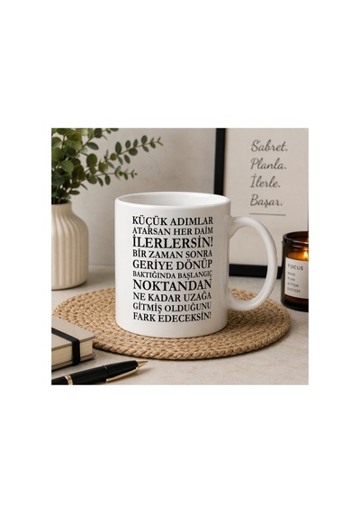 Motivasyon Serisi Küçük Adımlar Büyük Değişimler İlham Veren Sözlü Seramik Kupa 300 Ml Beyaz
