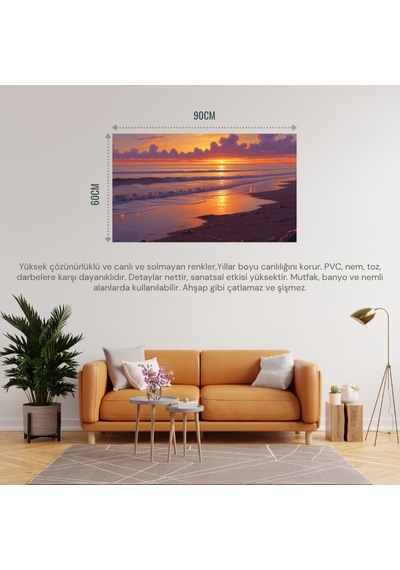 Doğa Ve Manzara Yatay Sessiz Kumsal Romantik Gün Batımı 04 Çerçevesiz 90x60cm Pvc Tablo