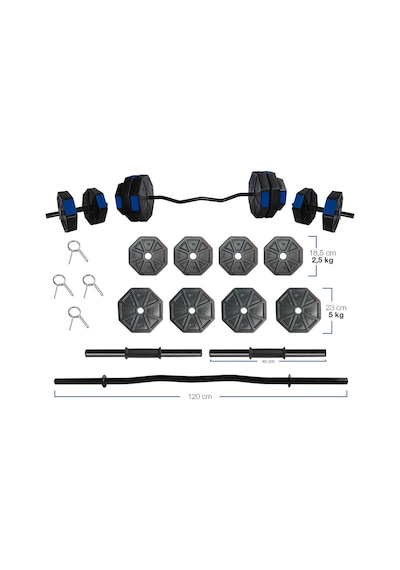 Tan Spor 30 KG Dambıl Halter Ağırlık Fitness Düz Bar Seti Kırmızı Kapaklı 150 CM