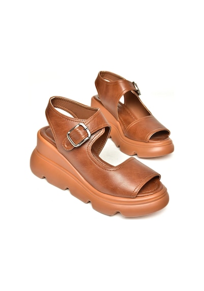 Fox Shoes U312252209 Taba Kalın Tabanlı Kadın Sandalet Taba-suni Deri Taba