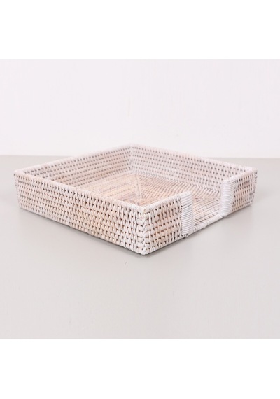 Laura 30x30x8 Cm Akça Renk Rattan Saklama Düzenleme Kutusu Beyaz