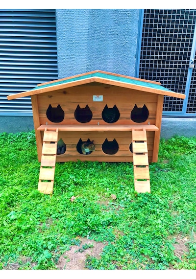 Pati Emlak Ahşap Kedi Evleri 8 Yuvalı Pati Emlak Kedi Kulübesi