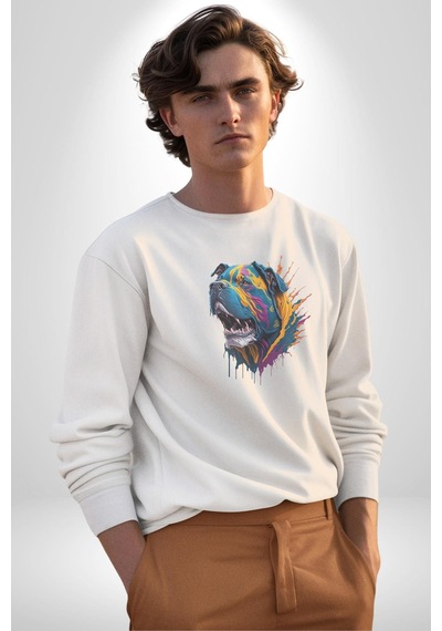 Köpek Saint Bernard Havlama Unisex Beyaz Baskılı Sweatshirt Beyaz