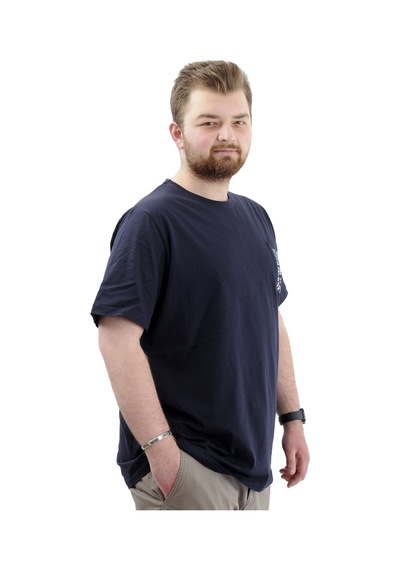Mode Xl Büyük Beden Erkek Tişört Bisiklet Yaka Baskılı Cep Detaylı T-shirt Refuel U24053 Lacivert Lacivert