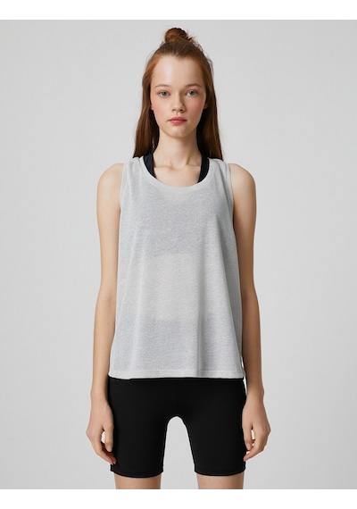 Koton Kolsuz Tişört Simli Halter Yaka Relax Fit Gri 3sak30111nk 3SAK30111NK044
