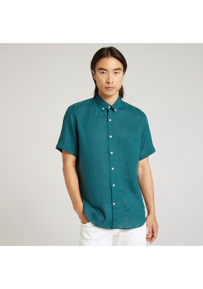 Nautica Erkek Yeşil Classic Fit Kısa Kollu Keten Gömlek