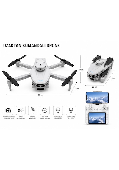 L38 Skylıne Drone Uçak Dron 2.4ghz 3 Lens 360 Dere Engel Algılama Tek Tuş İniş Kalkış 50x Zoom Optik Akış Konum Hover Elektrikli Kamera Beni Takip Et Modu Wıfı Fpv Canlı Yayın Fırçasız Motor