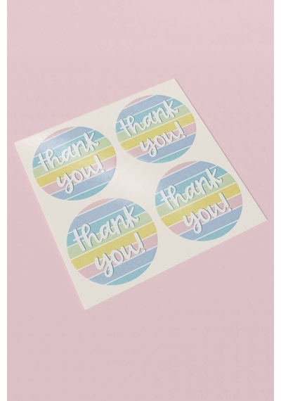 90 Adet Thank You Teşekkür Etiketi Pastel Çizgili 3x3cm St2031 Çok Renkli