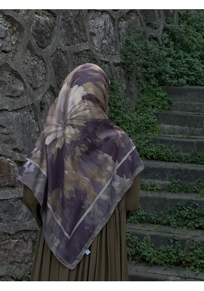 Qalortex Scarf Pamuklu Soft Luna Desen Eşarp-mürdüm/vizon