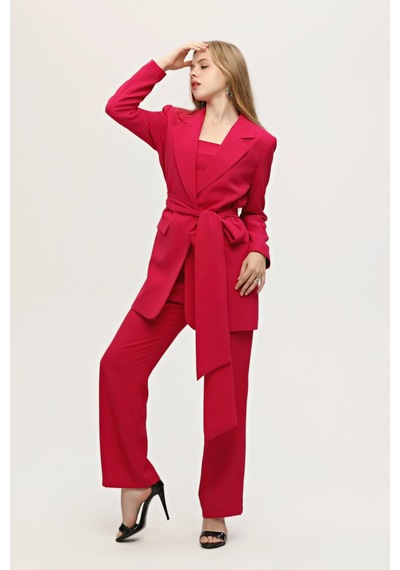 Ardanewline Feminist Fuşya Crop Pantolon Ceket Üçlü Takım 0106308 12