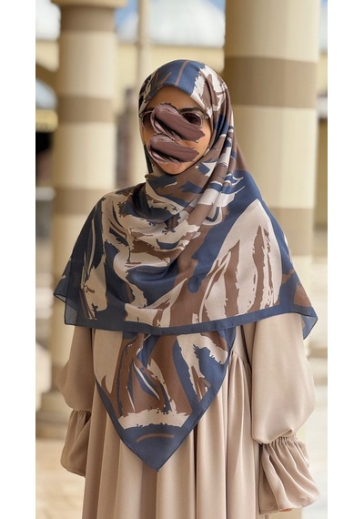Qalortex Scarf Pamuklu Soft Âmine Desen Eşarp-indigo/kahve İndigo/kahve