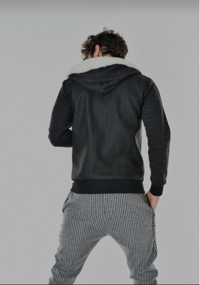 Eliesar Elite Slim Fit Kesim Kapüşonlu Mont Gri - Siyah