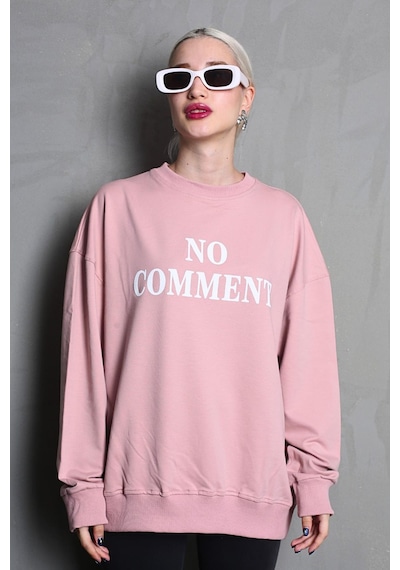 Madmext Pembe Bisiklet Yaka Baskılı Oversize Kadın Sweatshirt Mg1902 Pembe