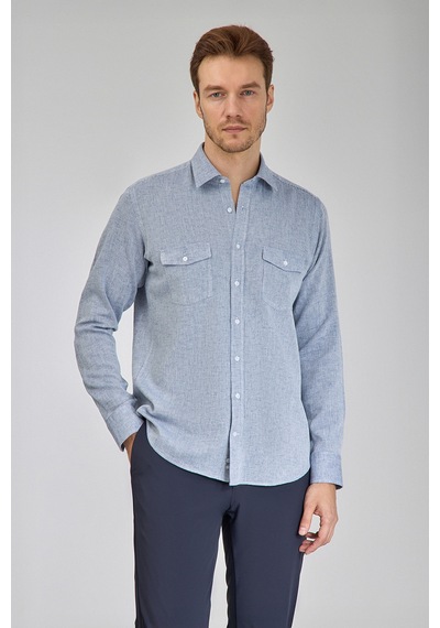 Bisse Sp Yaka Regular Fit Uk Gömlek Çift Cep Mavi Gmktn3sp224007 D35 Mavi