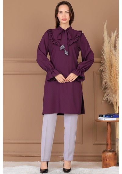 Esilanur Asel Tunik Pantolon İkili Tesettür Takım Mürdüm Mürdüm