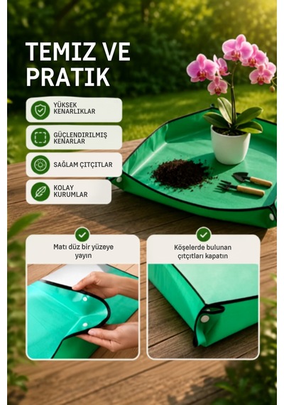 Bitki Saksı Değişim Matı 50x50 Cm Su Geçirmez Çıtçıtlı Çiçek Toprak Değiştirme Örtüsü