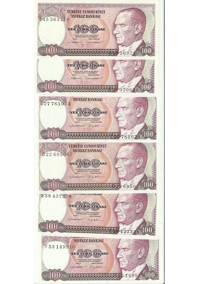 7. Ems A/b/c/d/e/f Serisi 6 Adet 100 Lira Çil