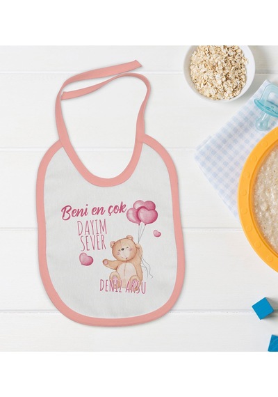 BK Kids Kişiye Özel Pembe Bebek Mama Önlüğü - Model 49 Pembe