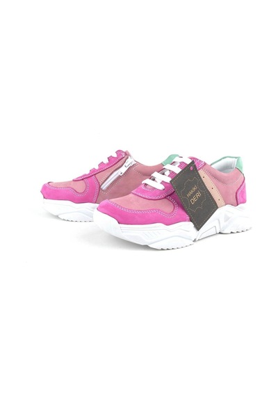 Hakiki Deri Fuşya Pembe Kız Çocuk Sneakers Ayakkabı Pembe