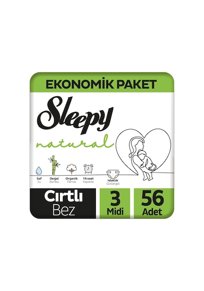 Sleepy Natural Ekonomik Paket Bebek Bezi 3 Numara Midi 56 Adet