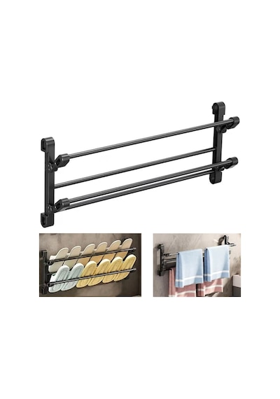 Sunup Sn-30748 Siyah Duvara Monte 65 Cm Çok Amaçlı Pratik Terlik Ayakkabı Ve Havlu Düzenleyici Diğer