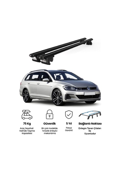 Volkswagen Golf Alltrack 2015 Ve Sonrası Uyumlu Siyah Ara Atkı Port Bagaj Tavan Barı