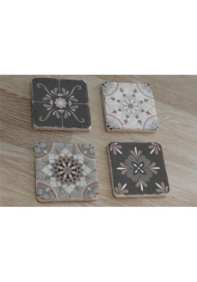 Çiçekli Desenler Doğal Taş Bardak Altlığı 4'lü Set - Natural Stone Coasters-174136 Çok Renkli
