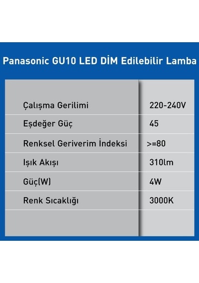 Gu10 Led Dim Lamba 4w 310lm 3000k Standart