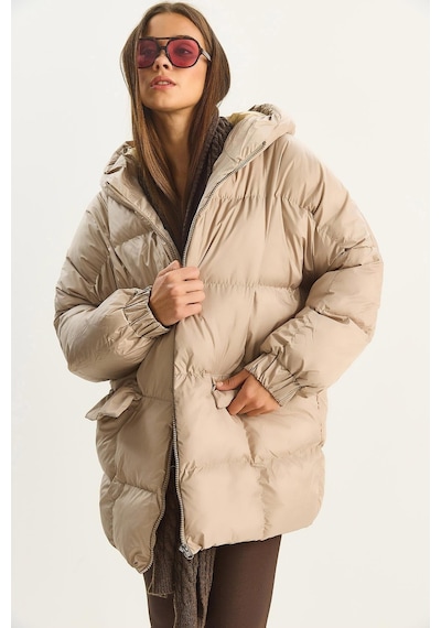 Shade Kadın Kapüşonlu Oversize Yarasa Kol Şişme Mont 60283686 - Bej