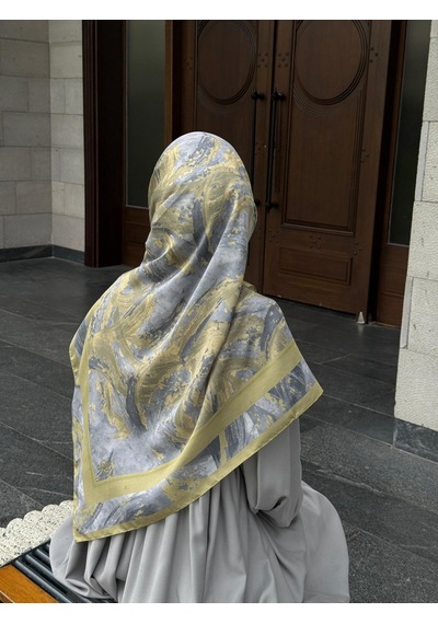 Qalortex Scarf Pamuklu Soft Fırça Desen Eşarp-yağyeşil/gri Yağ Yeşil/gri