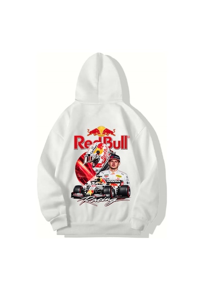 Brz Collection Unisex Oversize Racing F1 Redbull Hoodie Beyaz