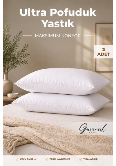 Fluffy 2'li Silikon Elyaf Dolgulu Yastık Set 800 Gr Ultra Yumuşak Dolgun 50x70 Cm - 2 Adet Yastık Beyaz