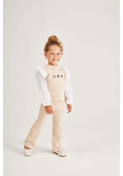 Noble Kids Kız Çocuk Çiçek Nakışlı Triko Takım Bej Noble Kids Kız Çocuk Çiçek Nakışlı Triko Takım Bej