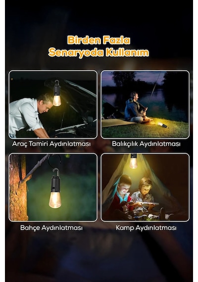 Volemi V-012 Taşınabilir Usb Şarjlı Led Ampul Outdoor Kamp Bahçe Lambası Askılı Kırılmaz Led Işık