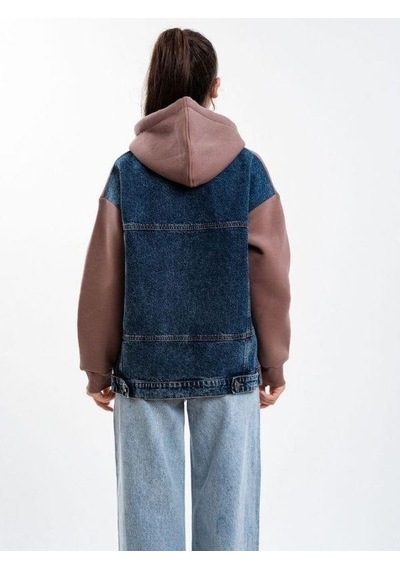 Çocuk Kapüşonlu Sırtı Kot Detaylı Sweatshirt-13454-kahverengi Kahverengi