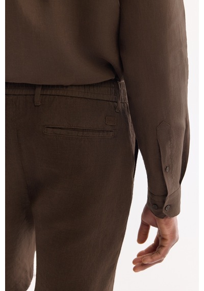 Avva Erkek Kahverengi Beli Lastikli %100 Keten Relaxed Fit Şort B003732 Kahve