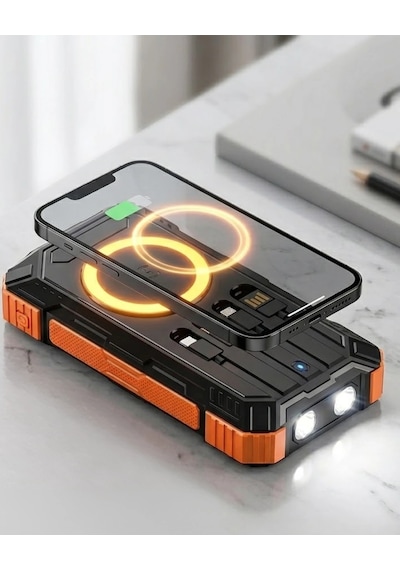 Solar Destekli Powerbank 20000 Mah Yüksek Kapasiteli Kablosuz Şarjlı Taşınabilir Batarya Antrasit Melanj