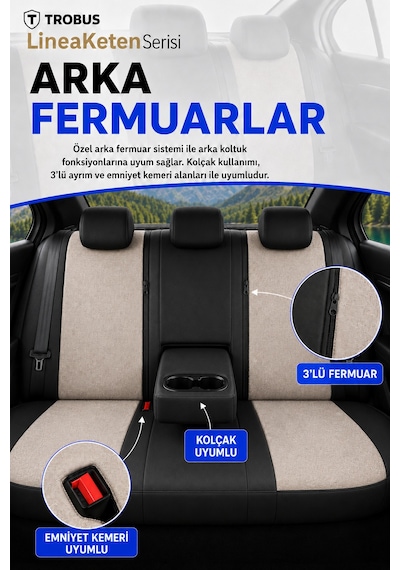 Renault Broadway 1990-2000 Uyumlu Lineaketen Serisi Ortopedik Bej Siyah Bej Koltuk Kılıfı
