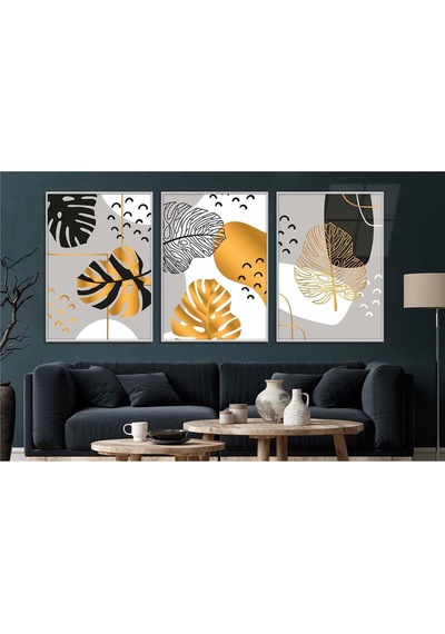 Alüminyum Çerçeveli Gerçek Cama Baskı Sanat Temalı 3'lü Set Cam Tablo 0011