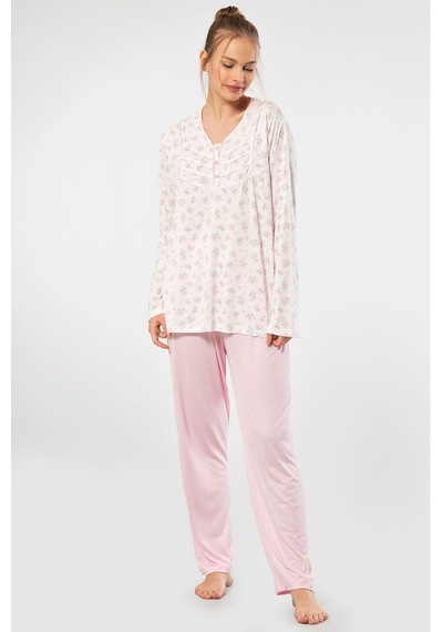 Türen Empirme Patlı Battal Uzun Kollu Pijama Takım 3366/pembe 001