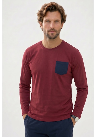 Tudors Erkek Standart Fit Rahat Kesim Uzun Kollu Pamuklu Bordo Lacivert Pijama Takımı-51176
