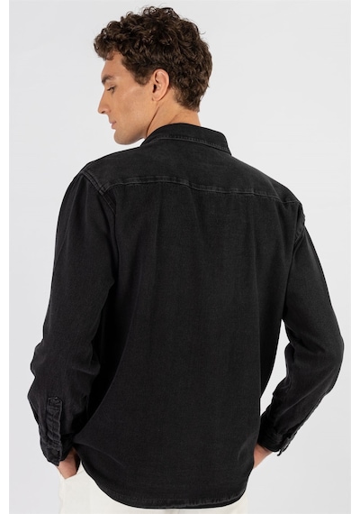 Tudors Relax Fıt Rahat Kalıp Uzun Kol Metal Düğme Çift Cep Eskitmeli Siyah Denim Erkek Gömlek-24646 Siyah Tudors Relax Fıt Rahat Kalıp Uzun Kol Metal Düğme Çift Cep Eskitmeli Siyah Denim Erkek Gömlek-24646 Siyah