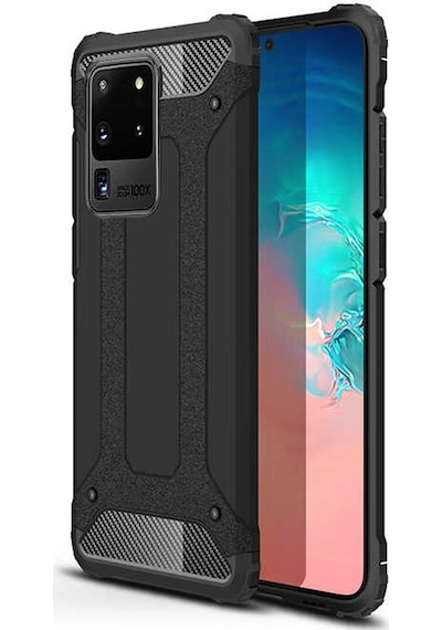 Noktaks - Samsung Galaxy S20 Ultra Uyumlu - Kılıf Çift Katman Zırh Tank Crash Military Kapak - Siyah