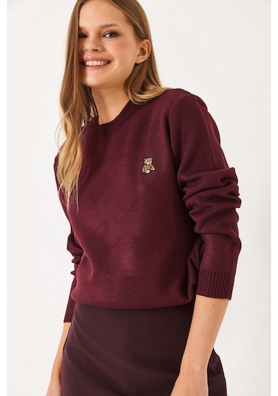 Shade Kadınteddy Nakışlı Basic Kazak 20247602 - Bordo