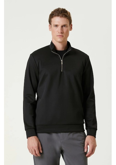 Barlashive Erkek 3 İplik Pamuklu Uzun Kol Yarım Farmuarlı Yakalı Sweatshirt - Siyah Çok Renkli