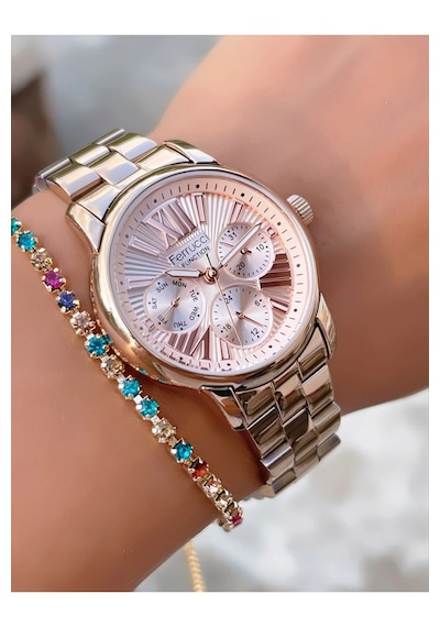 Ferrucci Fc58515 Fonksiyonları Aktif Roma Rakamlı Çelik Kadın Kol Saati+bileklik Hediyeli Rose Gold