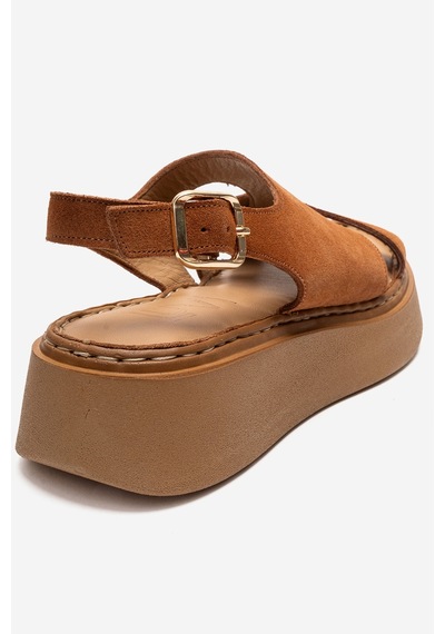 Luvishoes Vıen Taba Süet Hakiki Deri Kadın Sandalet Taba